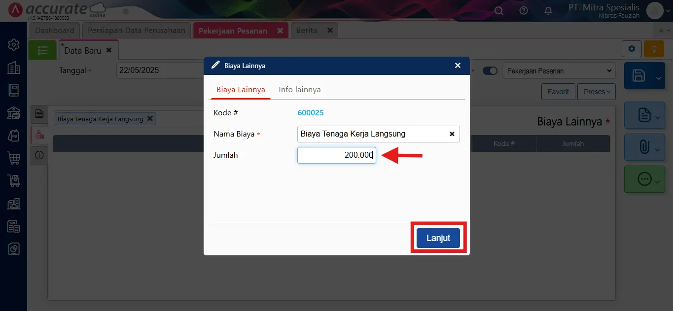 Cara mencatat pekerjaan pesanan